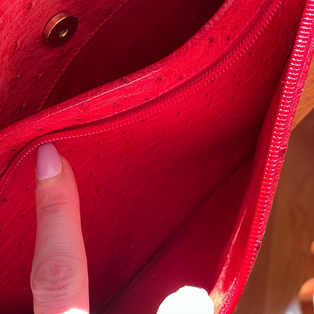 Vintage Rare Gucci Red Ostrich Leather Messanger Purse Shoulder Bag - Picture 4 of 15